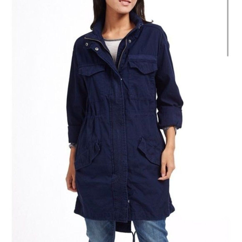 Gap Long Utility Zip Up Coat Anorak Style Jacket Navy Blue Small